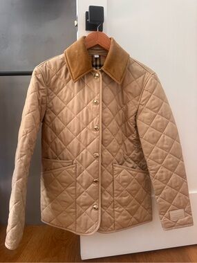 Burberry Quilted Beige Puffer Jacket with Corduroy Collar